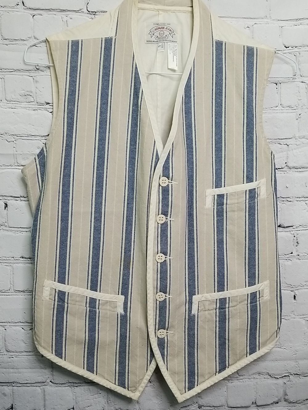 Vintage Armani Jeans women's Striped vest size Large 3 Pockets EUC